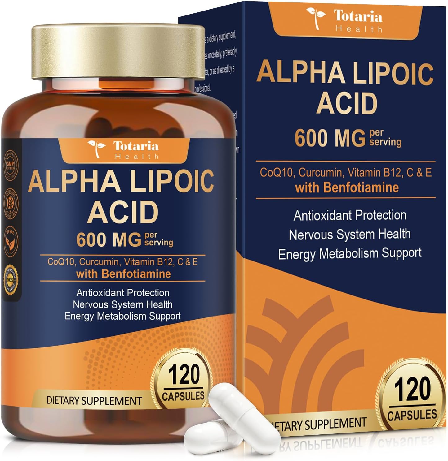 Alpha Lipoic Acid 600mg with Benfotiamine 300mg - ALA Supplement for Neuropathy Support Nerve Health & Antioxidant, Cell Energy, Metabolism and Anti-Aging, Non-GMO, Gluten Free, Vegan 120 Counts