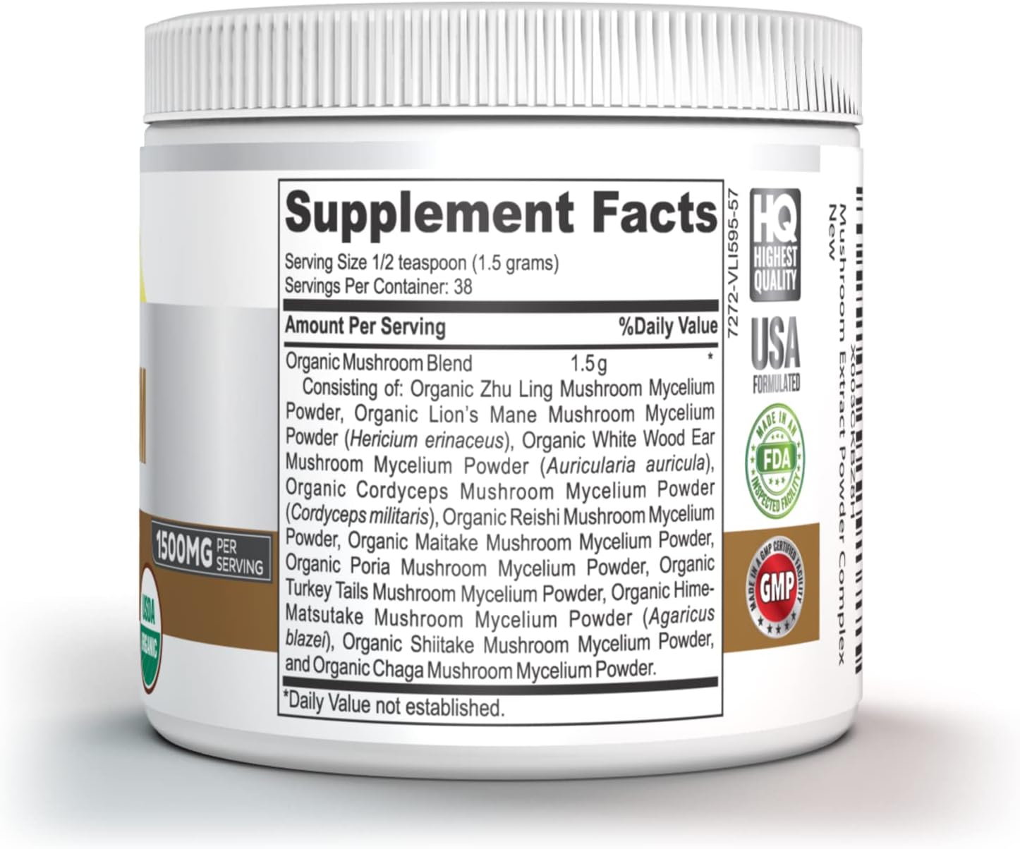 Organic 11 Mushroom Powder - USDA Certified - Lion's Mane, Reishi, Cordyceps, Maitake, Shiitake, Turkey Tail, Chaga, Zhuling, Wood Ear, Poria Cocos, Hime-Matsutake - Immunity & Energy, No filler