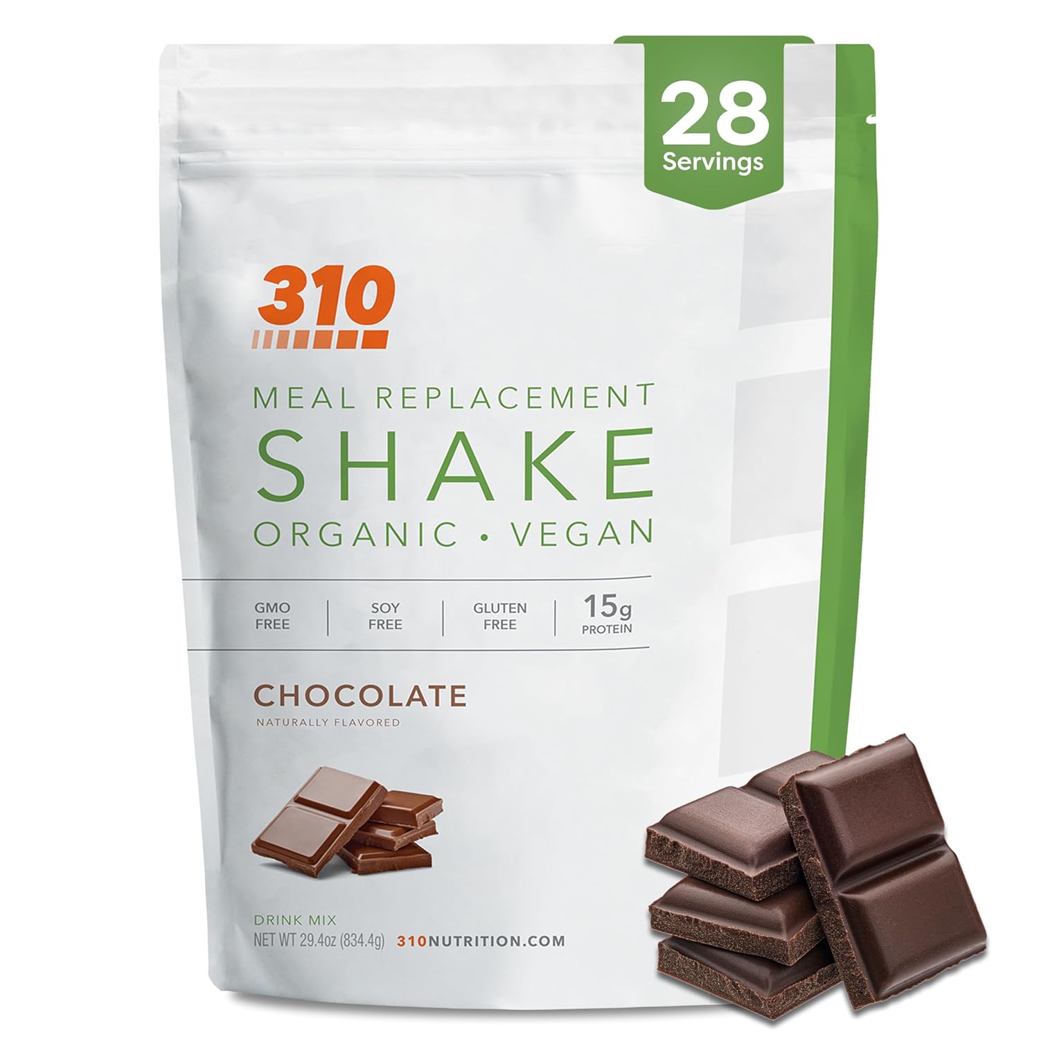 310 Nutrition Organic All-In-One Meal Replacement Shake Powder - Plant-Based Protein Smoothie Blend w/Fiber, Probiotics & Adaptogens - Low Carb, Vegan, Keto & Paleo - Chocolate - 28 Servings