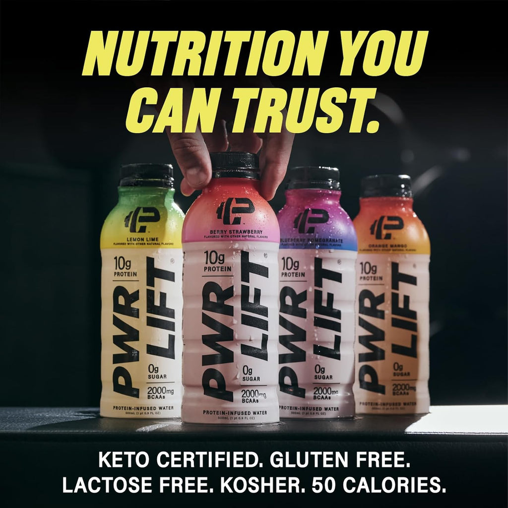 Whey Protein Water Sports Drink by PWR LIFT | Lemon Lime | Keto, Vitamin B, Electrolytes, Zero Sugar | Post-Workout Energy Beverage | 16.9 Fl Oz (Pack of 12)