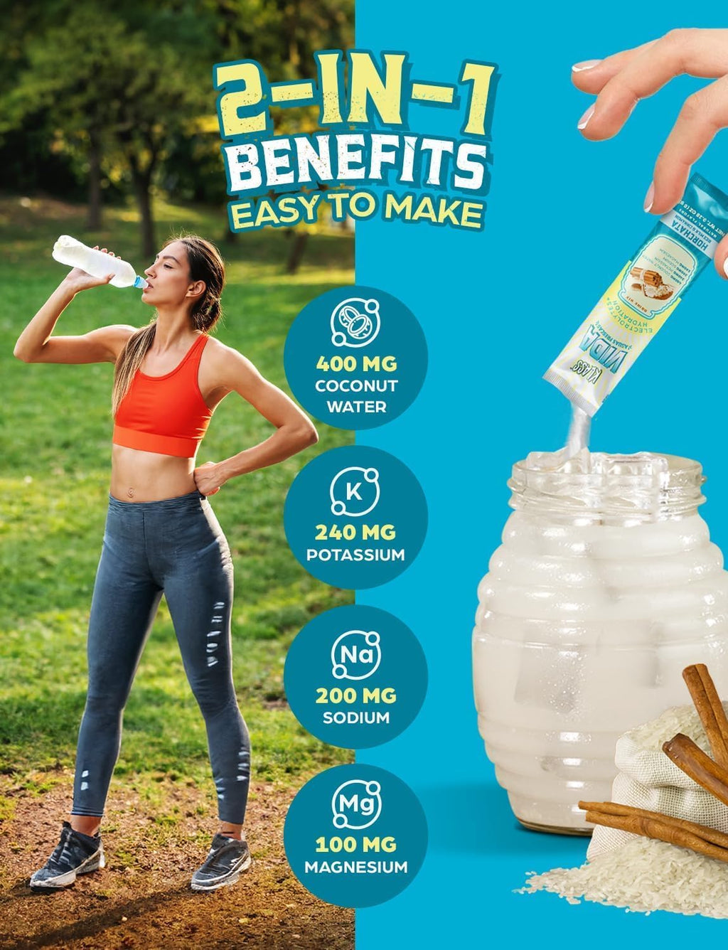 KLASS VIDA Electrolyte Drink Mix – Horchata Agua Fresca Flavor | Sugar-Free Hydration Powder with Coconut Water & Minerals | 15 Single-Serve Stick Packs in Resealable Pouch, Low Calorie, Natural Flavor