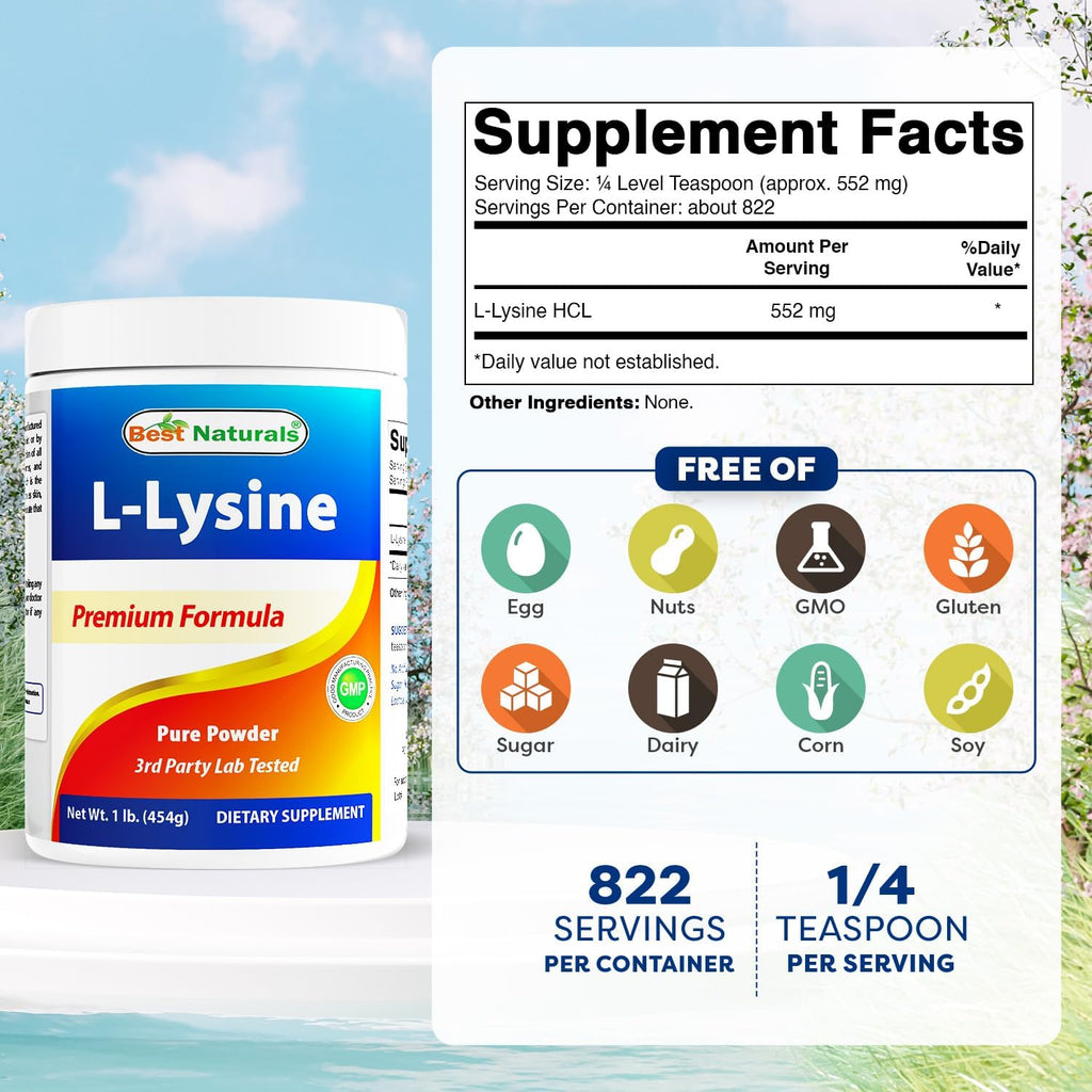 Best Naturals Lysine Powder, 1 Pound - 100% Pure (1 LB (Pack of 2))