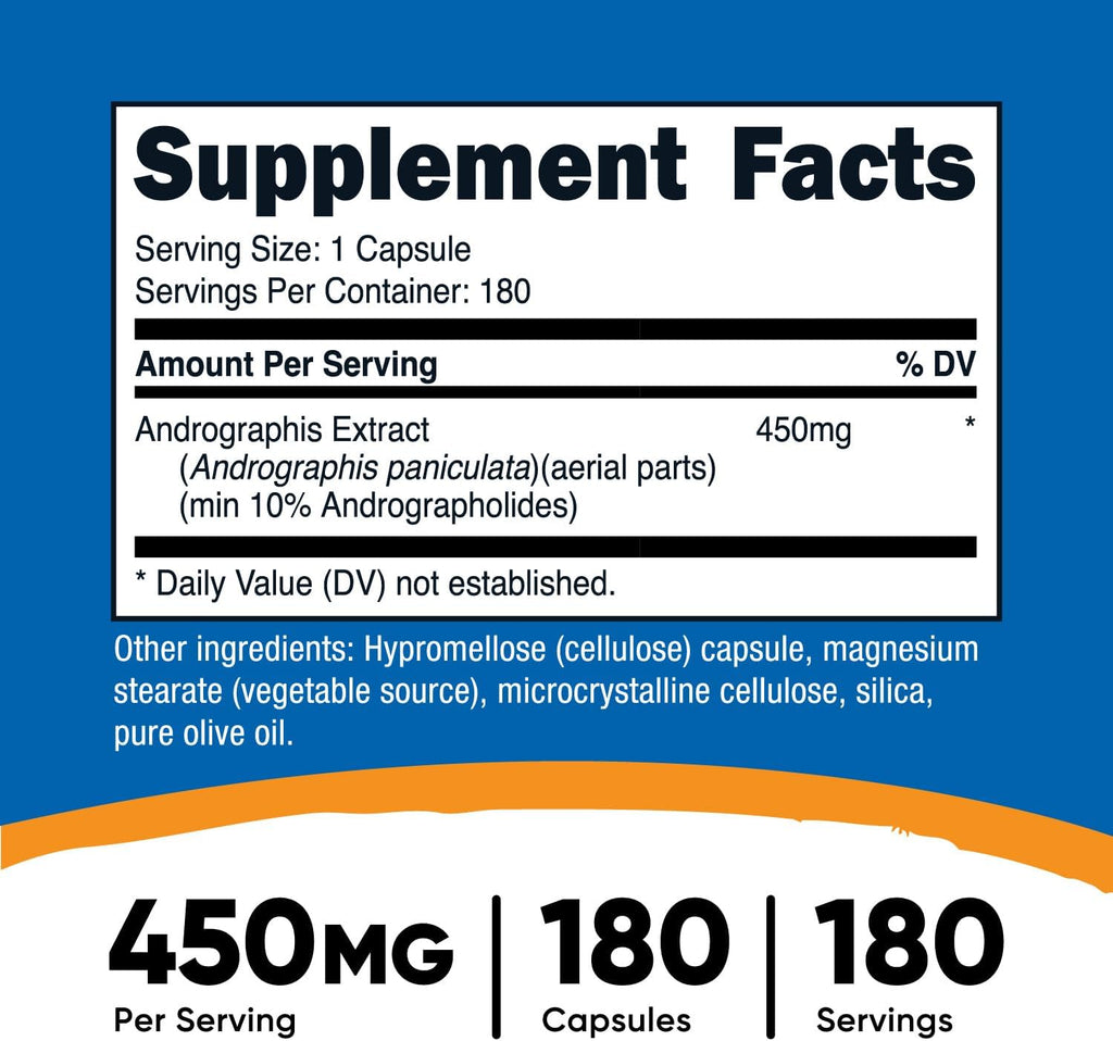 Nutricost Andrographis Extract 450mg, 180 Vegetarian Capsules - Non-GMO & Gluten Free