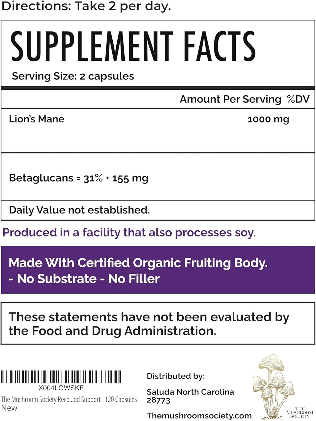 Brain Gain Lion’s Mane Supplement - 1000 mg Organic Dual Extraction with 30% Beta-Glucans for Memory, Focus & Brain Health - 120 Vegan Capsules