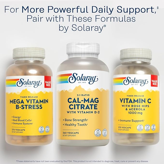 Solaray Calcium Magnesium Citrate 2:1 Ratio - Calcium Supplements for Women and Men w/Magnesium and Vitamin D 2 - Bone Health, Muscle and Nerve Support - Vegan, 60-Day Guarantee, 60 Serv, 360 VegCaps
