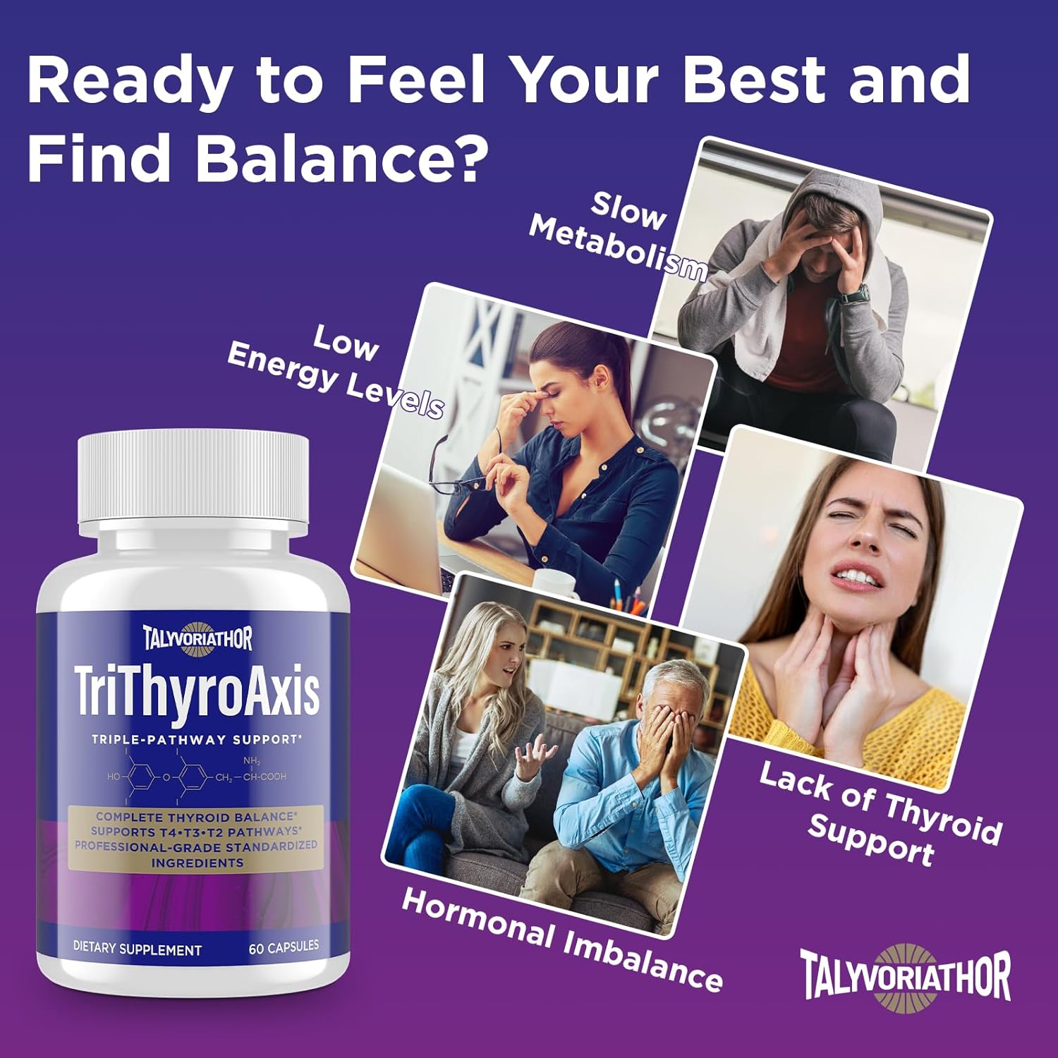 Thyroid Support Supplement for Women & Men – Professional T4, T3, T2 Triple-Pathway – Metabolism & Energy – with L-Tyrosine, Selenium, Ashwagandha – Standardized Herbs – 60 Capsules (2 Bottle)