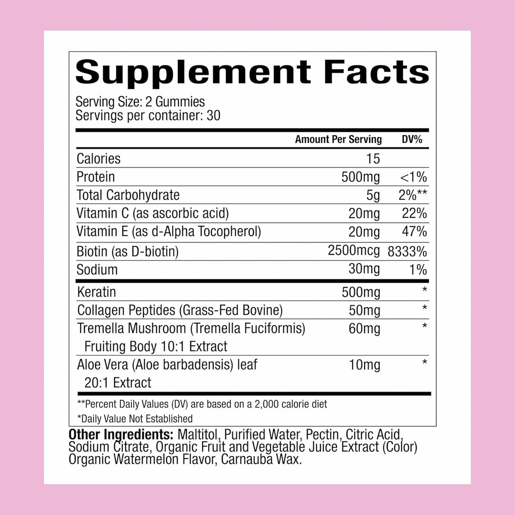 Plant People WonderBeauty Hair, Skin & Nails Rejuvenation Gummies with Tremella Mushroom, Marine Collagen Peptides, Keratin, & Biotin – Watermelon Flavor, 60 Gummies