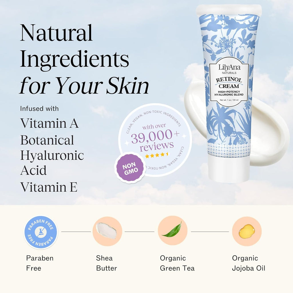 LilyAna Naturals Anti Aging Retinol Face Cream for Women – Wrinkle & Neck Cream for Firming, Retinol Moisturizer for Face with Hyaluronic Acid, Hydrating Night Cream for Fine Lines, Collagen Boost