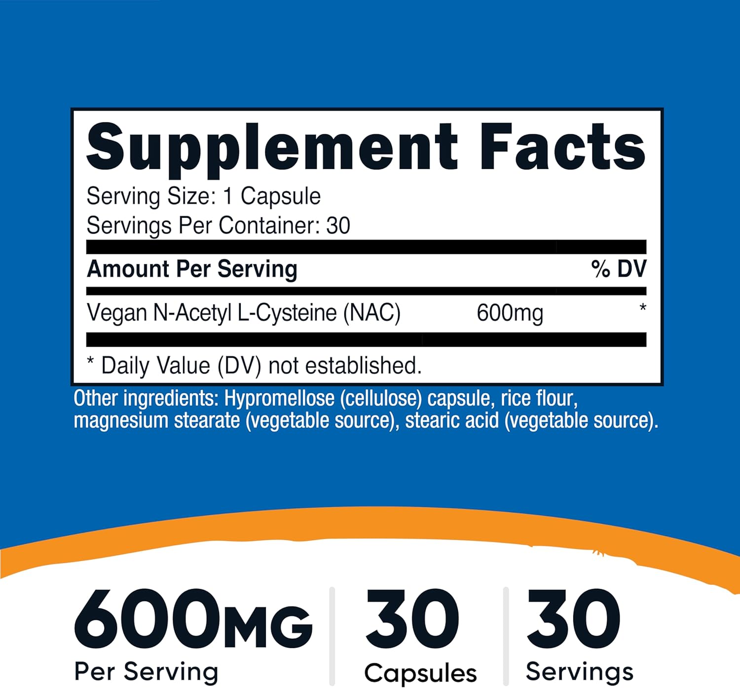 Nutricost N-Acetyl L-Cysteine (NAC) 600mg, 30 Vegan Capsules - GMO Free, Gluten Free, Vegetarian Caps