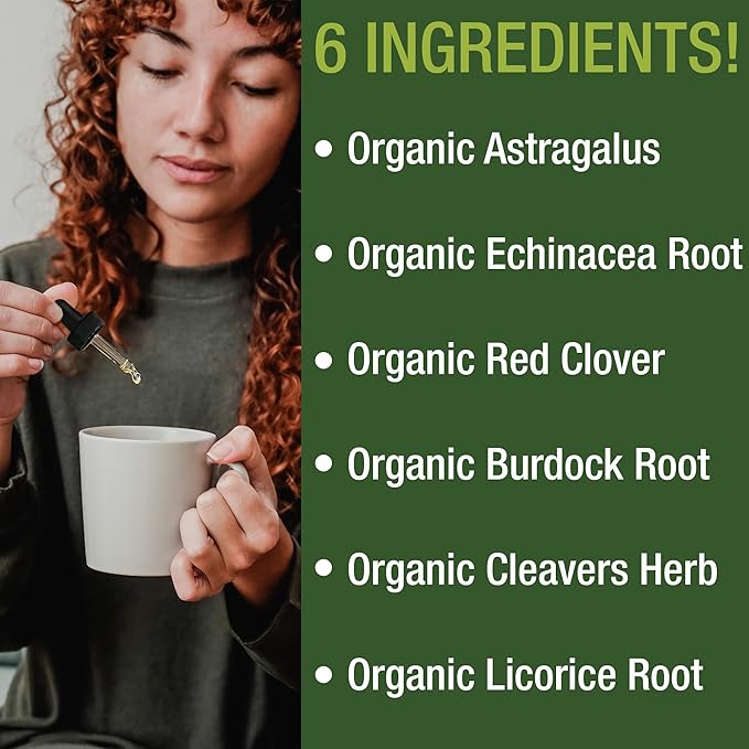 USDA Organic Lymphatic Drainage Drops. Sugar Free, Tasty 6-in-1 Lymph System Support for Detox, Cleanse. Vegan Supplement with Astragalus, Echinacea, Red Clover, Cleavers Herb, Licorice & Burdock Root