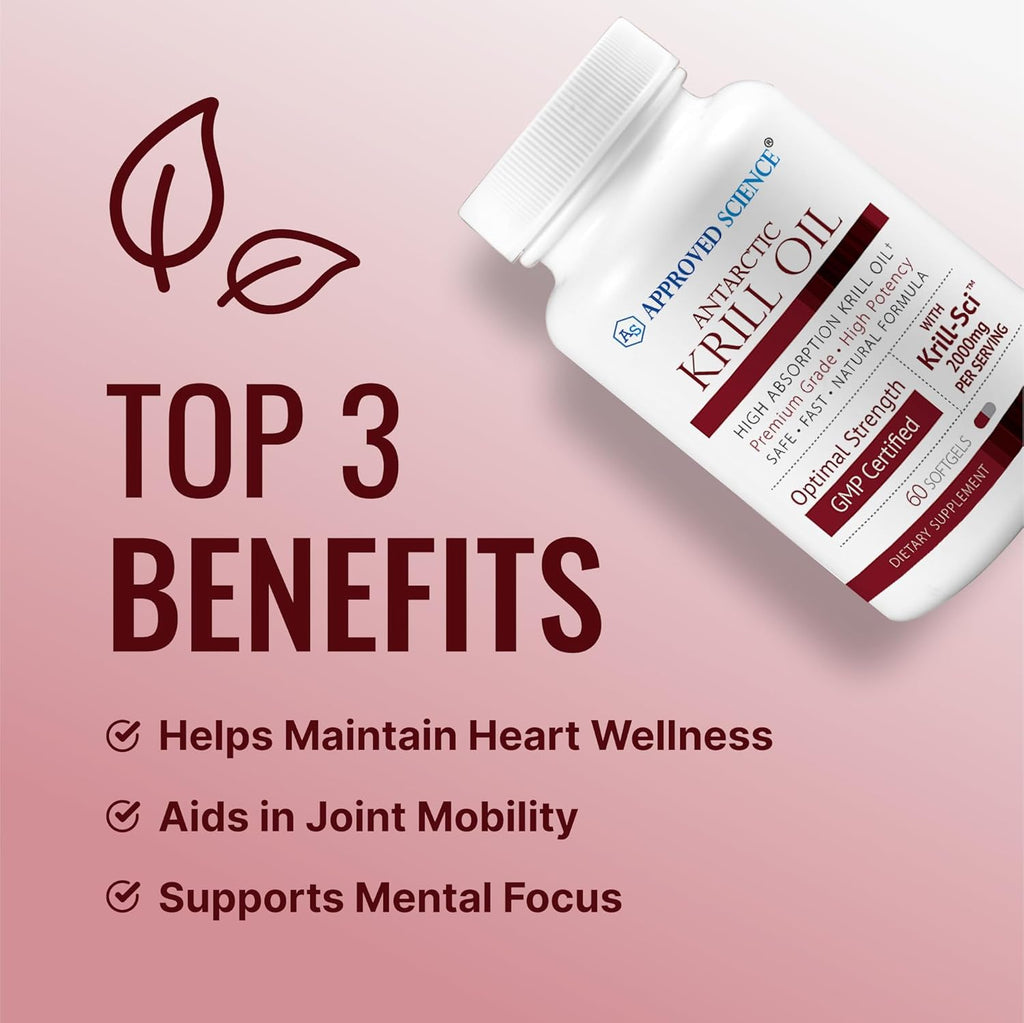 Approved Science Krill Oil - 2000mg Antarctic Krill Oil, 650mcg Astaxanthin - 260mg EPA, 160mg DHA - 60 Softgels - 1 Month Supply