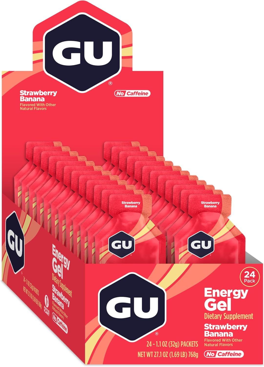 GU Energy Original Sports Nutrition Energy Gel, Strawberry Banana, 24 Count Box