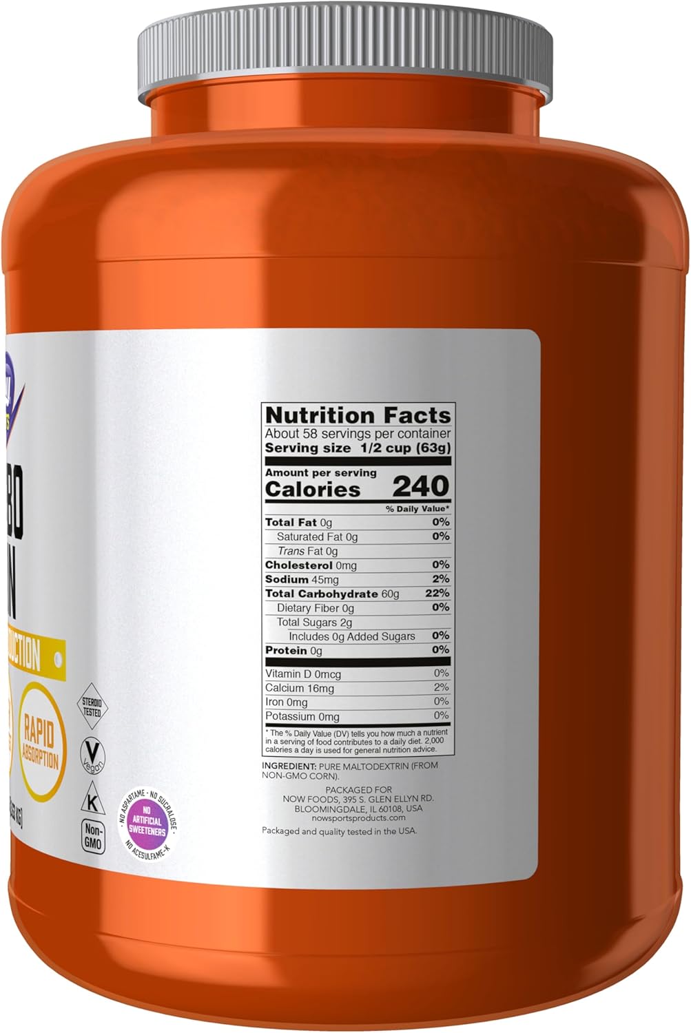 NOW Foods Sports Nutrition, Carbo Gain Powder (Maltodextrin), Rapid Absorption, Energy Production, 8-Pound