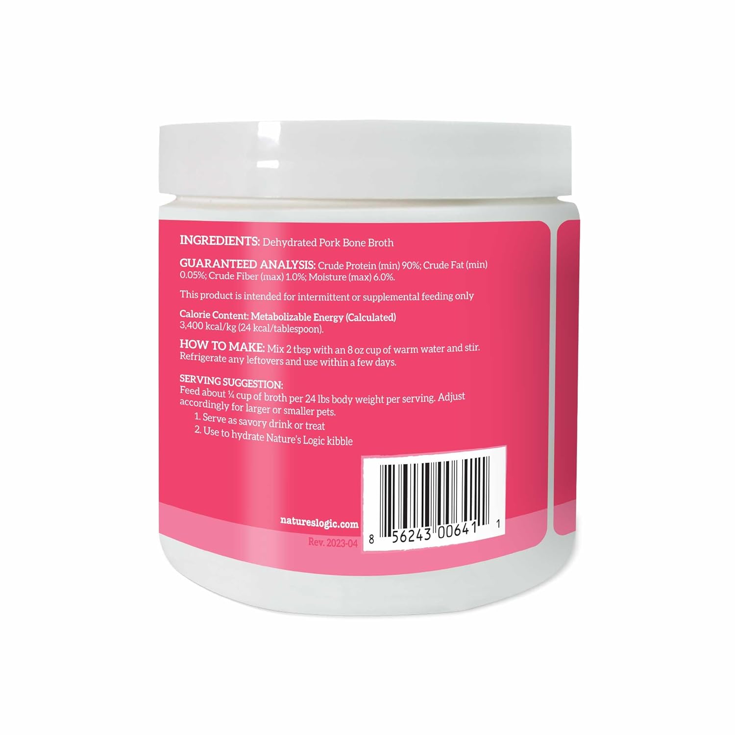 Nature's Logic Dehydrated Bone Broth Powder - 100% Natural Dog & Cat Topper - Rich in Glucosamine & Chondroitin - Boosts Immune System - Gluten-Free, No Synthetic Ingredients – Pork, 6oz