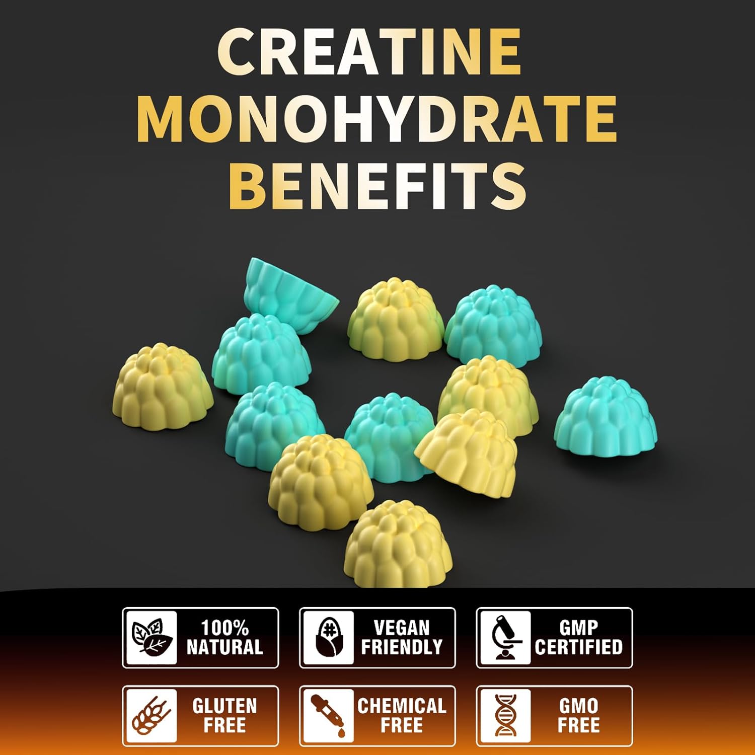 Creatine Monohydrate Gummies for Men & Women-5g of Creatine Monohydrate per Serving - Sugar Free,Vegan,Blueberry Pineapple Flavor, 120 Count