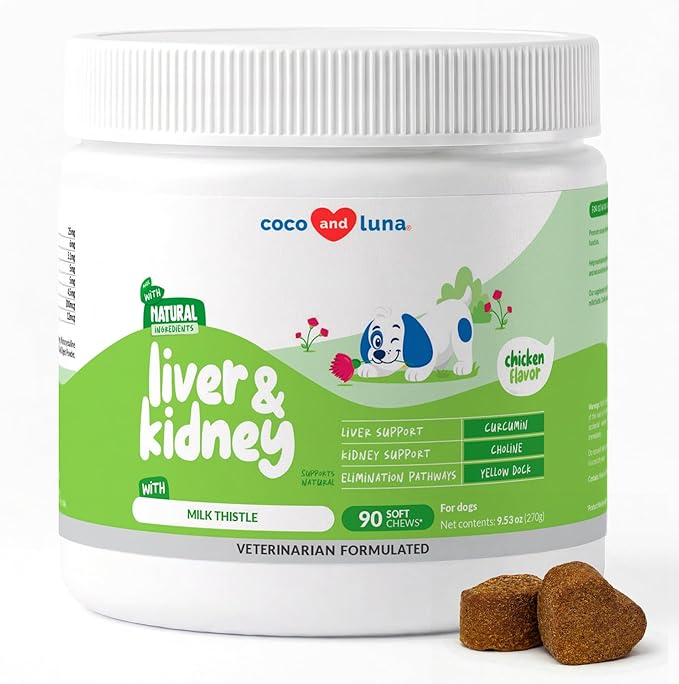 Milk Thistle for Dogs - 90 Soft Chews - Liver and Kidney Support - Hepatic Support with EPA & DHA - Detox - Liver Supplement for Dogs with Choline and L-Arginine.