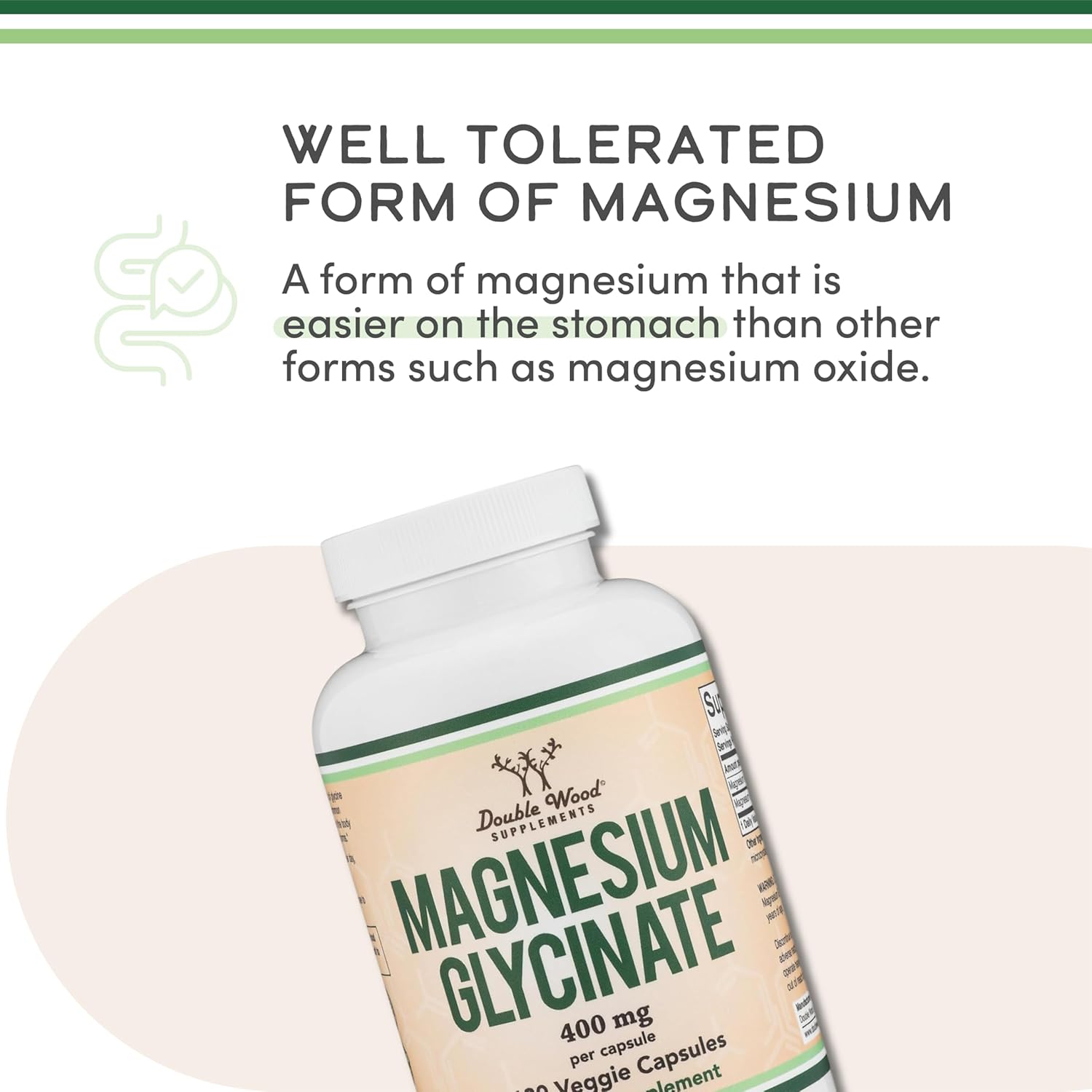 Magnesium Glycinate 400mg, 90 Capsules (Vegan Safe, Third Party Tested, Gluten Free, Non-GMO) High Absorption Magnesium by Double Wood Supplements