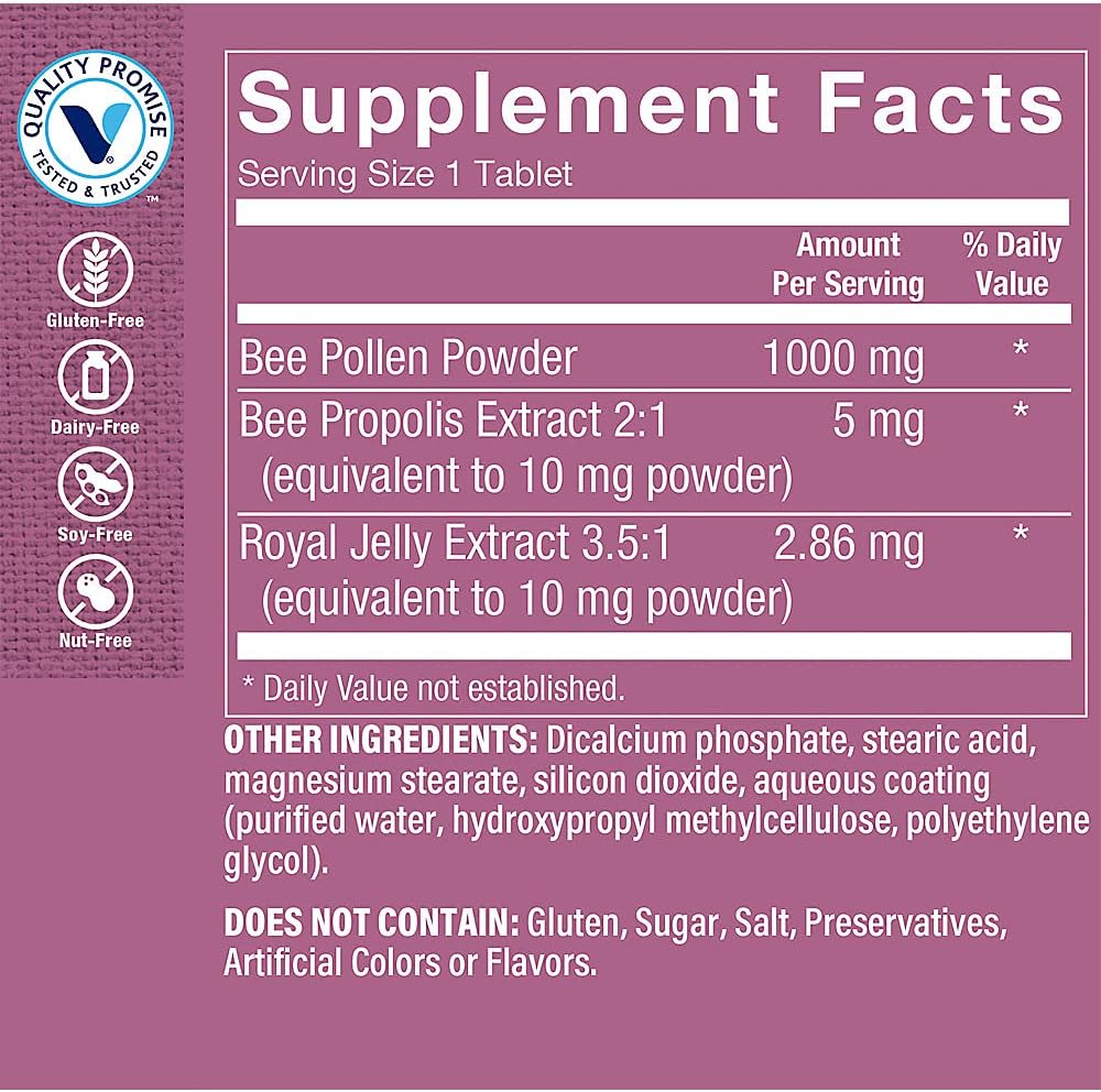 The Vitamin Shoppe Bee Pollen Complex 1,000MG, Superfood with Bee Propolis and Royal Jelly, Seasonal Immune System Support (300 Tablets)