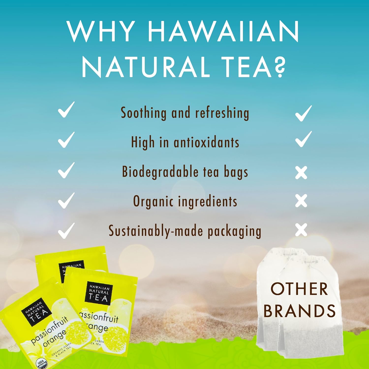 Hawaiian Natural Tea Passion Fruit Orange Flavored Organic Tea - Tropical Fruit Green Tea Blend with Black Tea - Perfect Daily Cup & Gift for Tea Lovers - 120 Tea Bags
