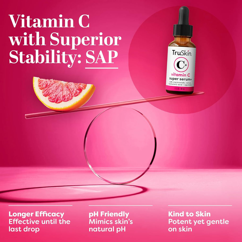 TruSkin Vitamin C Super Serum - Niacinamide, Retinol, Hyaluronic & Salicylic Acid - All-in-One Anti Aging Serum for Face – Improve Appearance of Dark Spots, Firmness for Brighter Looking Skin, 1 Fl Oz