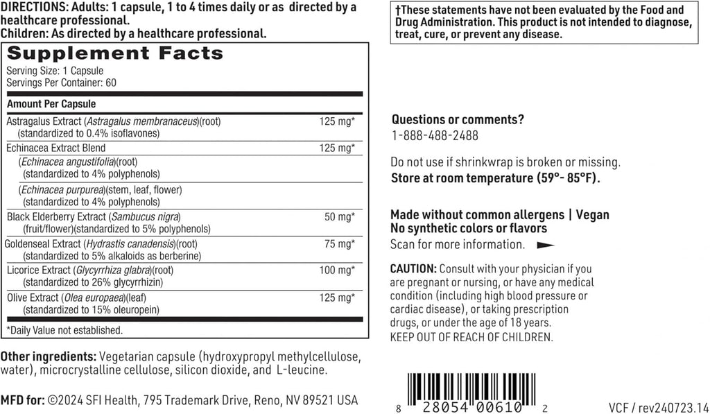 Klaire Labs SFI Health Virathera CF - Echinacea Immune Support Blend with Goldenseal (60 Capsules)