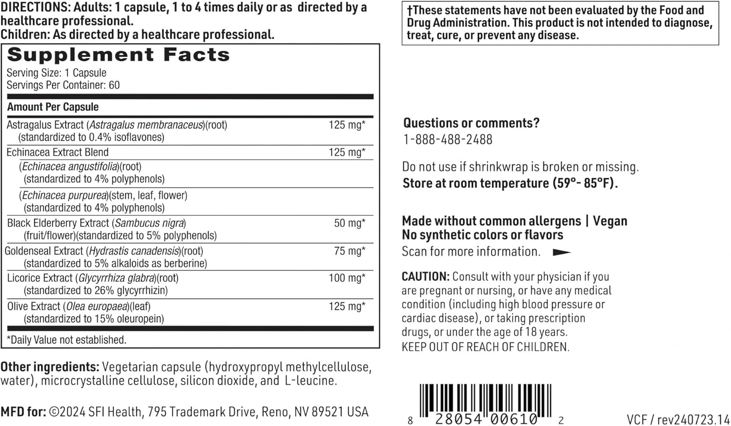 Klaire Labs SFI Health Virathera CF - Echinacea Immune Support Blend with Goldenseal (60 Capsules)