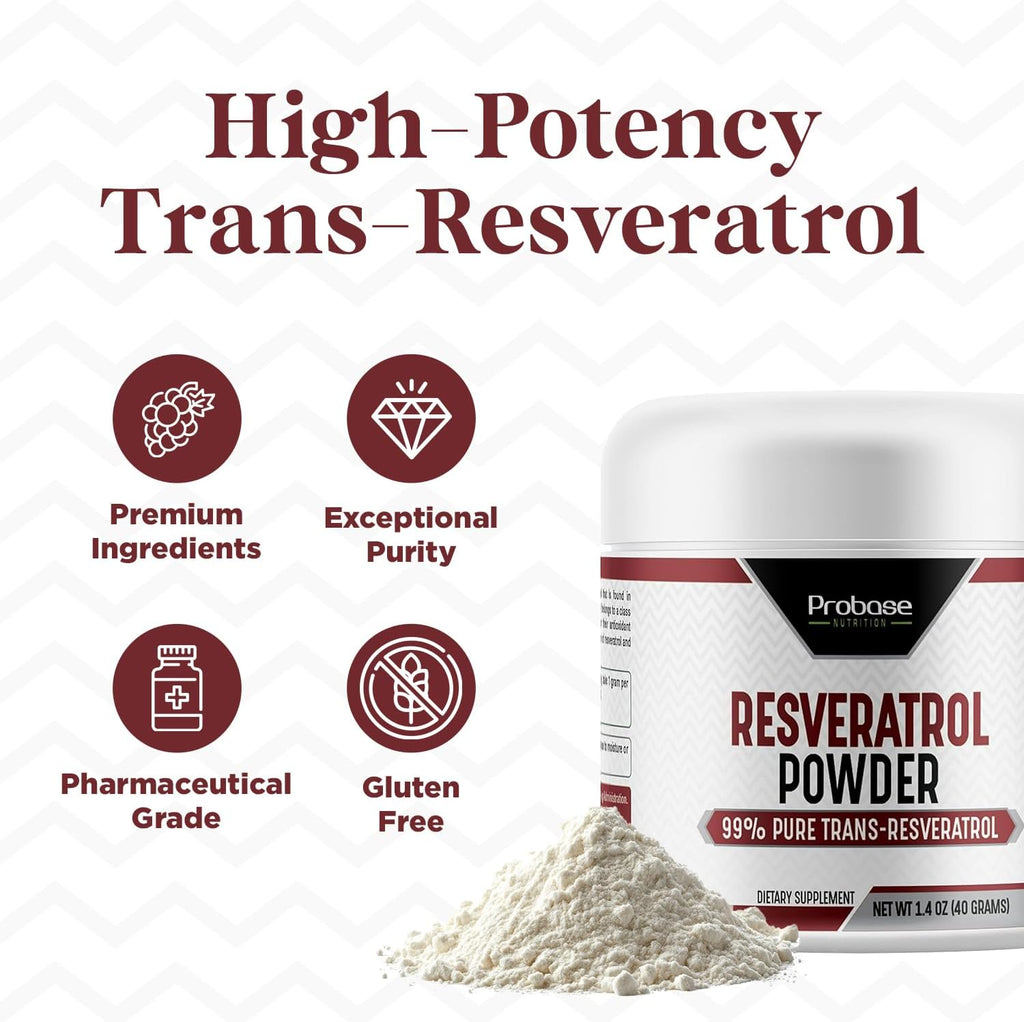 Trans Resveratrol Supplement, High Purity Resveratrol Powder for Age Support, 40-Day Supply, 40 Grams