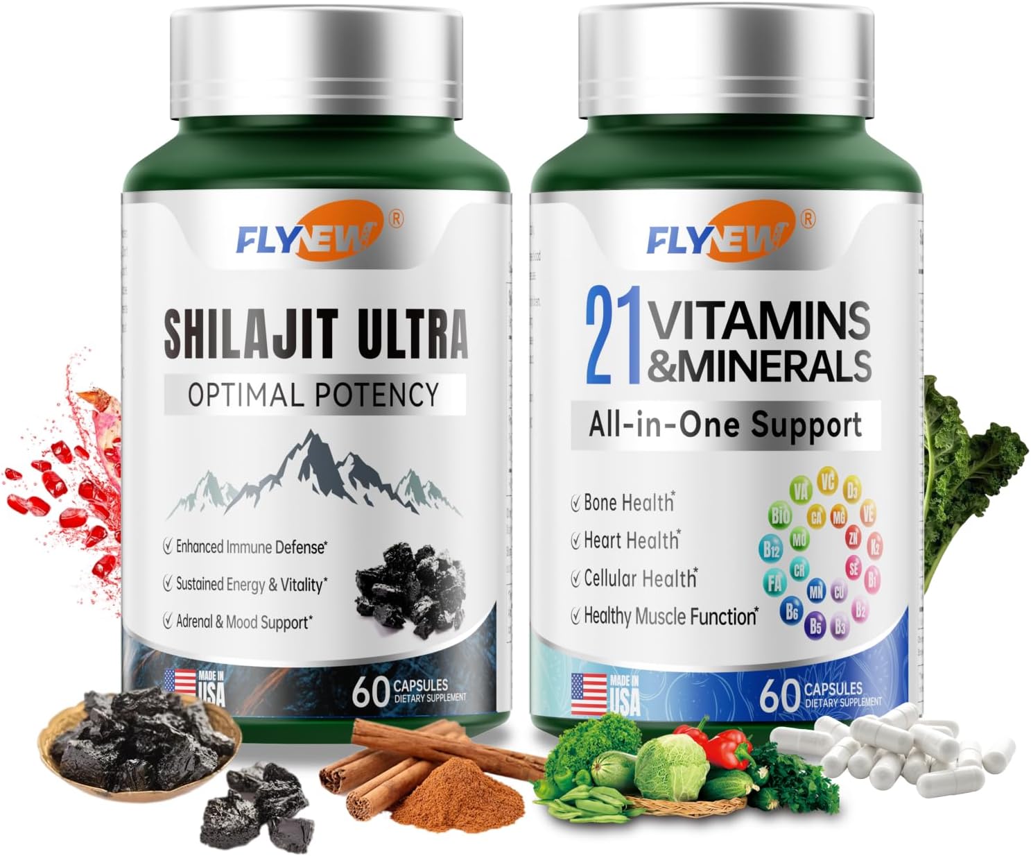 Shilajit for Men Women, Shilajit for Extra Power, Stamina & Immune Support, Multivitamin for Women Men, Womens Multivitamin for Bone, Skin & Immune Health Support, 60 Capsules Per Bottle