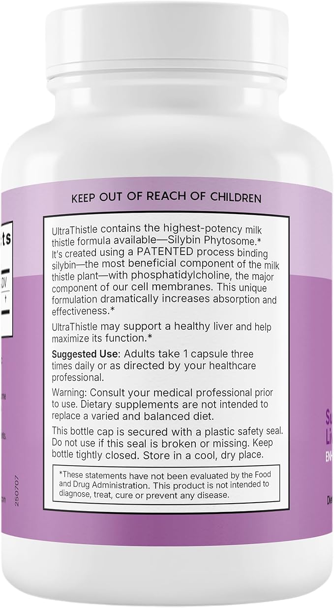 UltraThistle Advanced Milk Thistle Liver Support – 1080mg Silybin Phytosome Patented Formula – Herbal Liver Cleanse & Detox – No Soy, Gluten Free, Non-GMO – 90 Capsules (30-Day Supply)