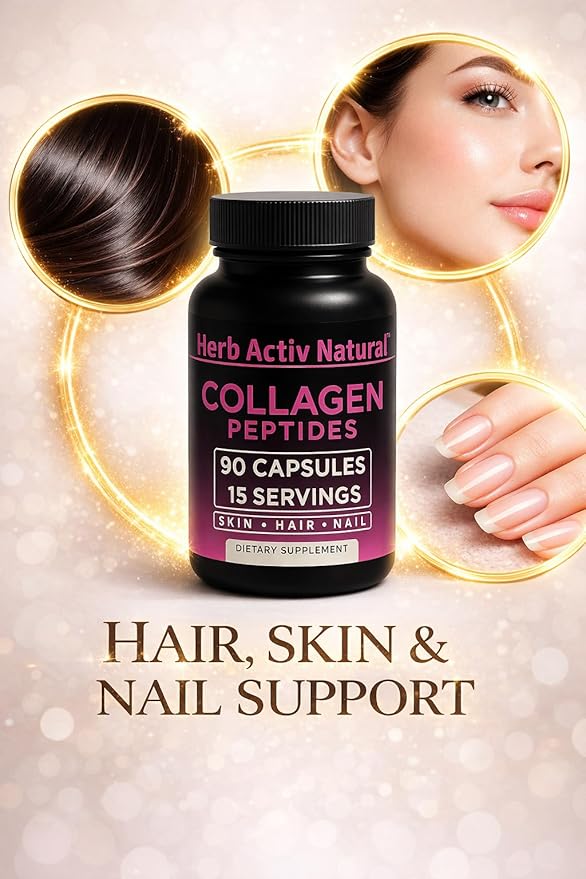 Collagen Peptides Capsules - Bovine Source - Skin Hair Nail Support - 90 Capsules per Bottle - 15 Servings - Pack of 2