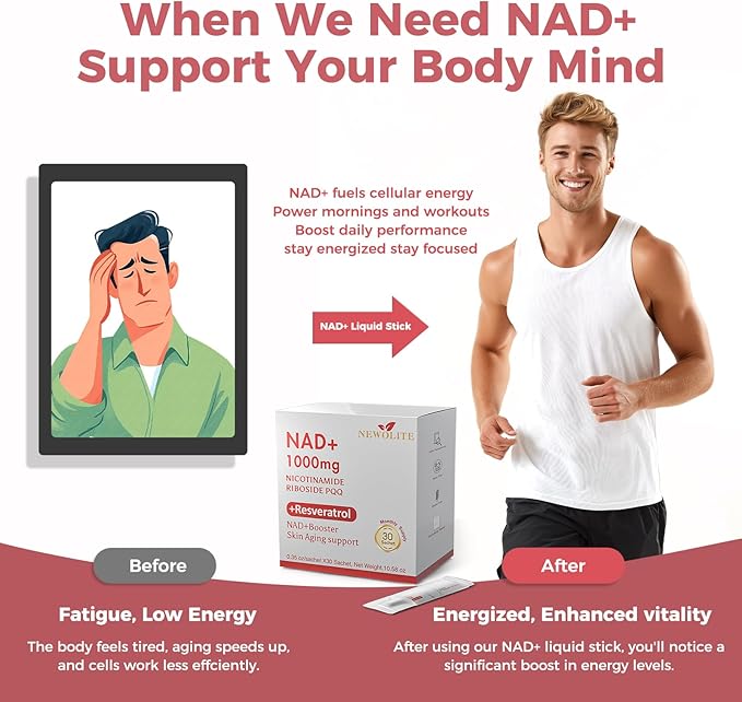 NAD+ Liquid Supplement 1000mg 30 Sachet, Nicotinamide Riboside & Resveratrol with PQQ DNA Repair Advanced NAD Supplement for Men & Women,Boosts Cellular Energy