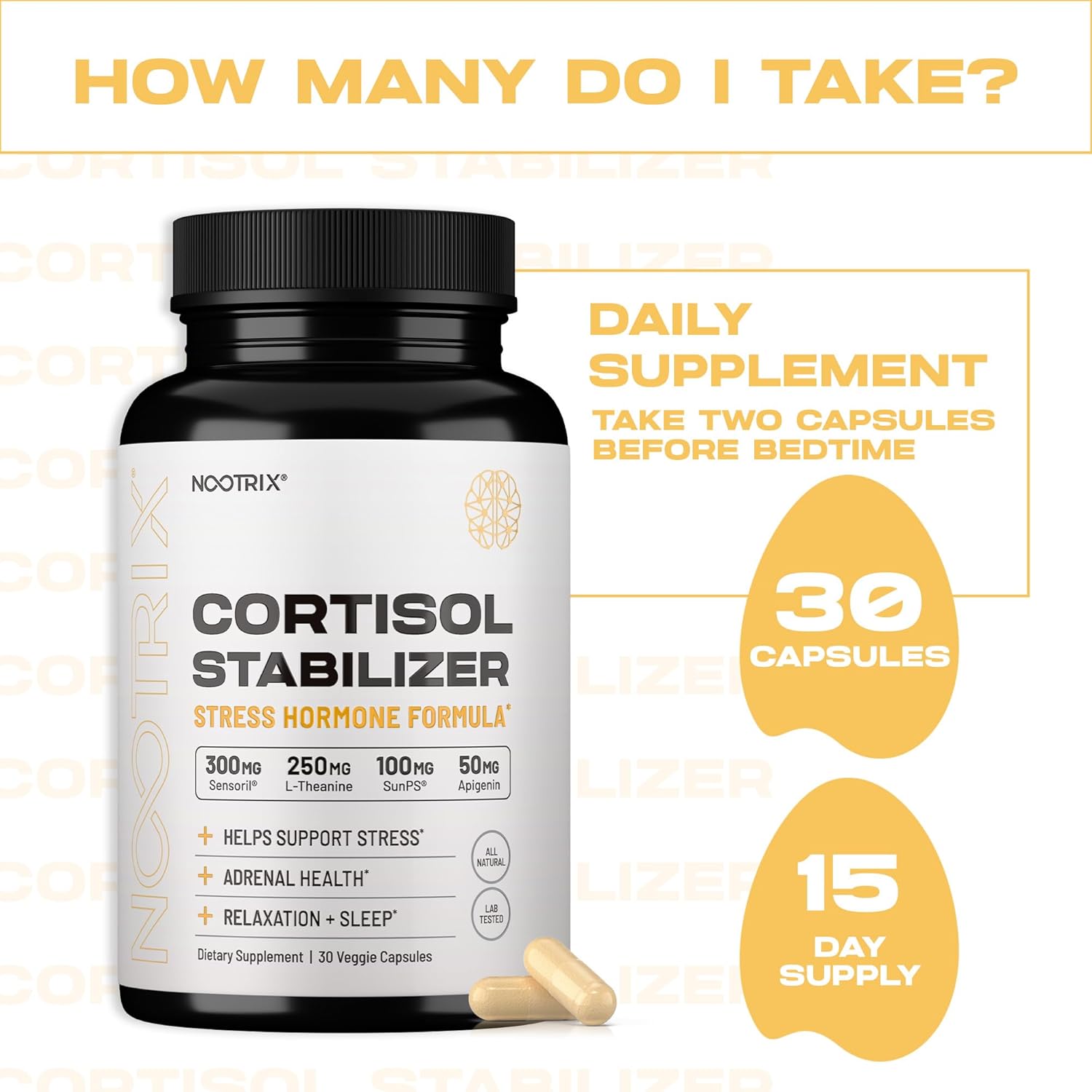 Cortisol Manager & Stabilizer Supplement | Supports Deep Sleep, Relaxation, Adrenal Health & Stress | 300mg Ashwagandha | L-Theanine, Rhodiola Rosea Extract & Apigenin | 30 Capsules