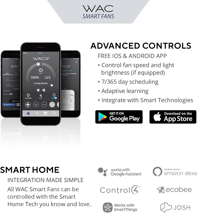 Rotary Indoor and Outdoor 5-Blade 65in Smart Home Ceiling Fan in Matte Black Brushed Nickel with 2700-3000-4000-5000K Selectable LED Light Kit and Remote Control works with iOS or Android WAC App