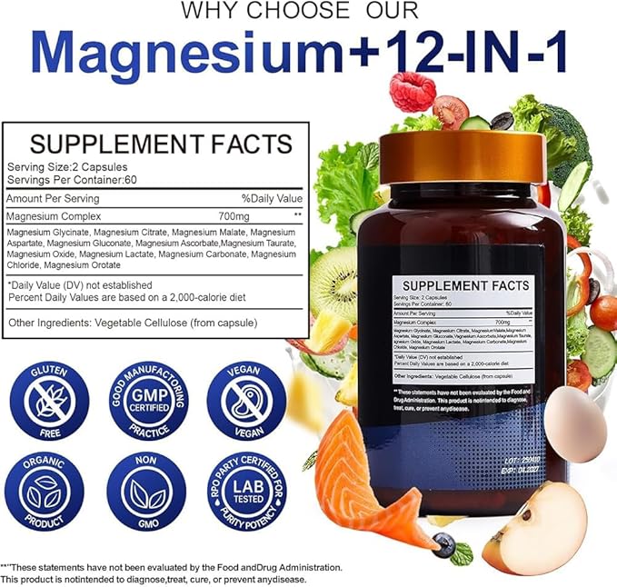 Magnesium Complex 700mg – 12-in-1 Magnesium Supplement with Glycinate, Citrate, Malate, Oxide, Taurate & More – High Absorption for Muscle, Heart, Sleep, Bone, Nerve Support –120 Capsules