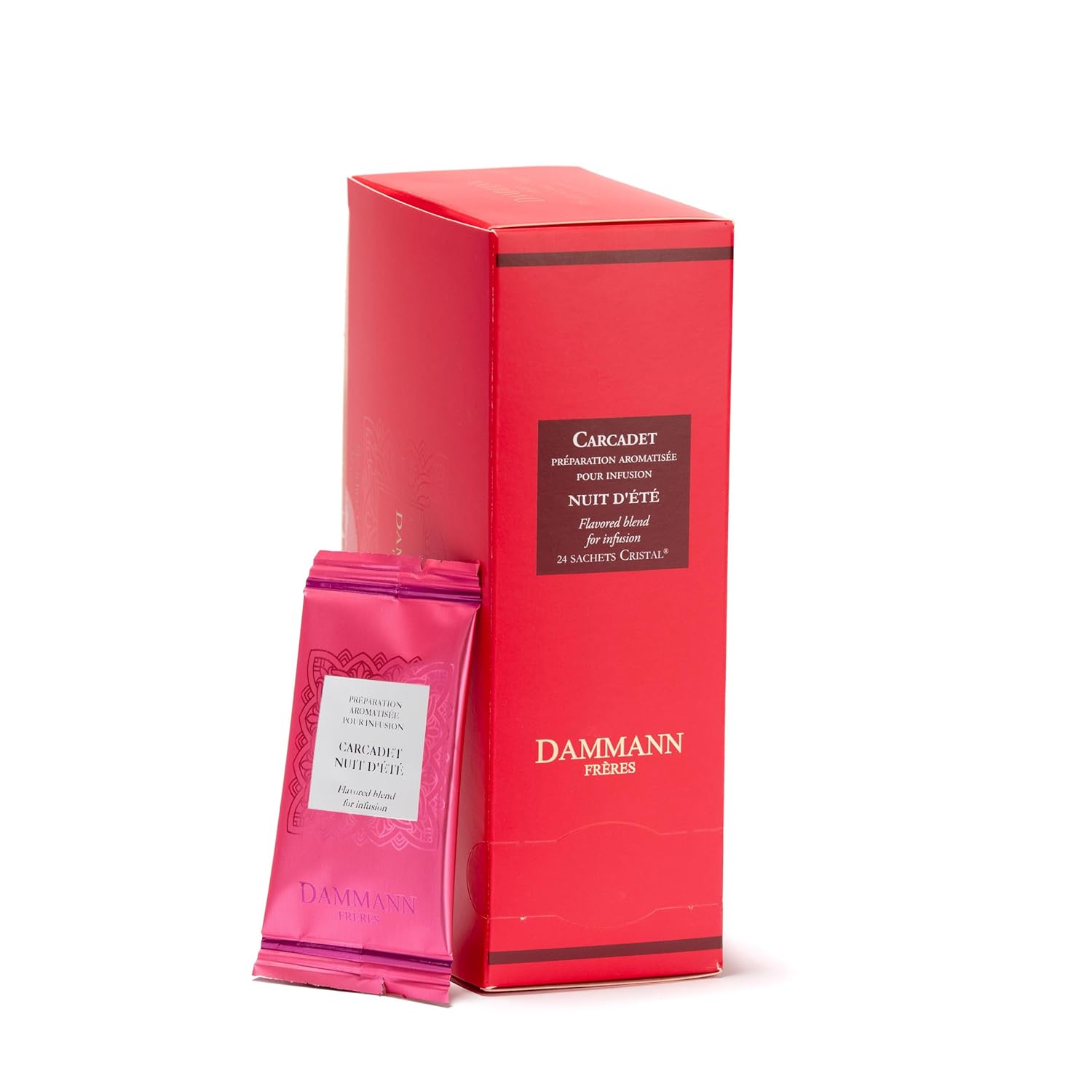 Dammann Freres Sachets, Carcadet Nuit d'été Tea Bags, Premium Gourmet French Hibiscus and Berry Herbal Tea, Individually Wrapped, 24 Count (Single Pack)