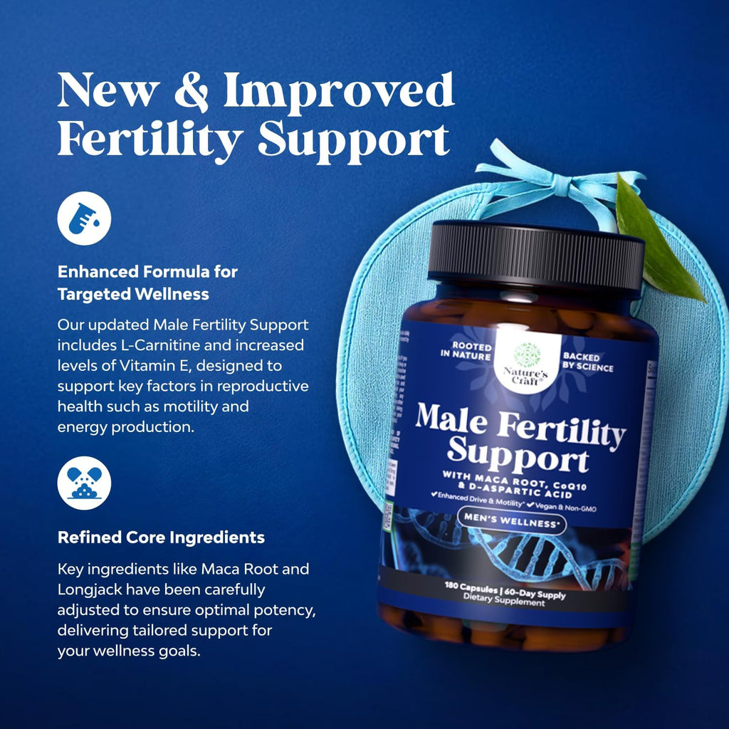Pre Conceive Male Reproductive Supplement - Reproductive Cells Health with CoQ10, Maca Root, Methyl Folate & D-Aspartic Acid - Mens Conceive Cells Count Support - Support for Him, 180 Count
