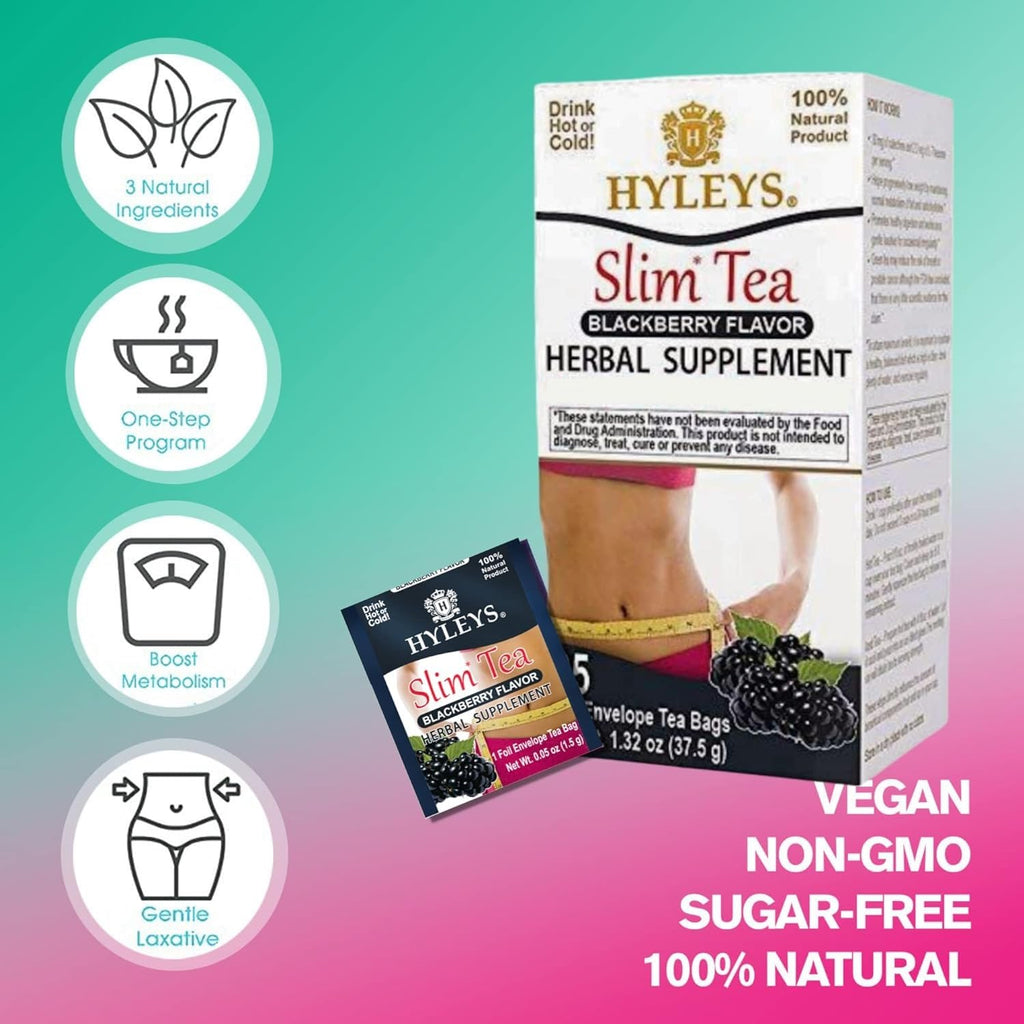 Hyleys Slim Tea Blackberry Flavor - Weight Loss Herbal Supplement Cleanse and Detox - 25 Tea Bags (6 Pack)