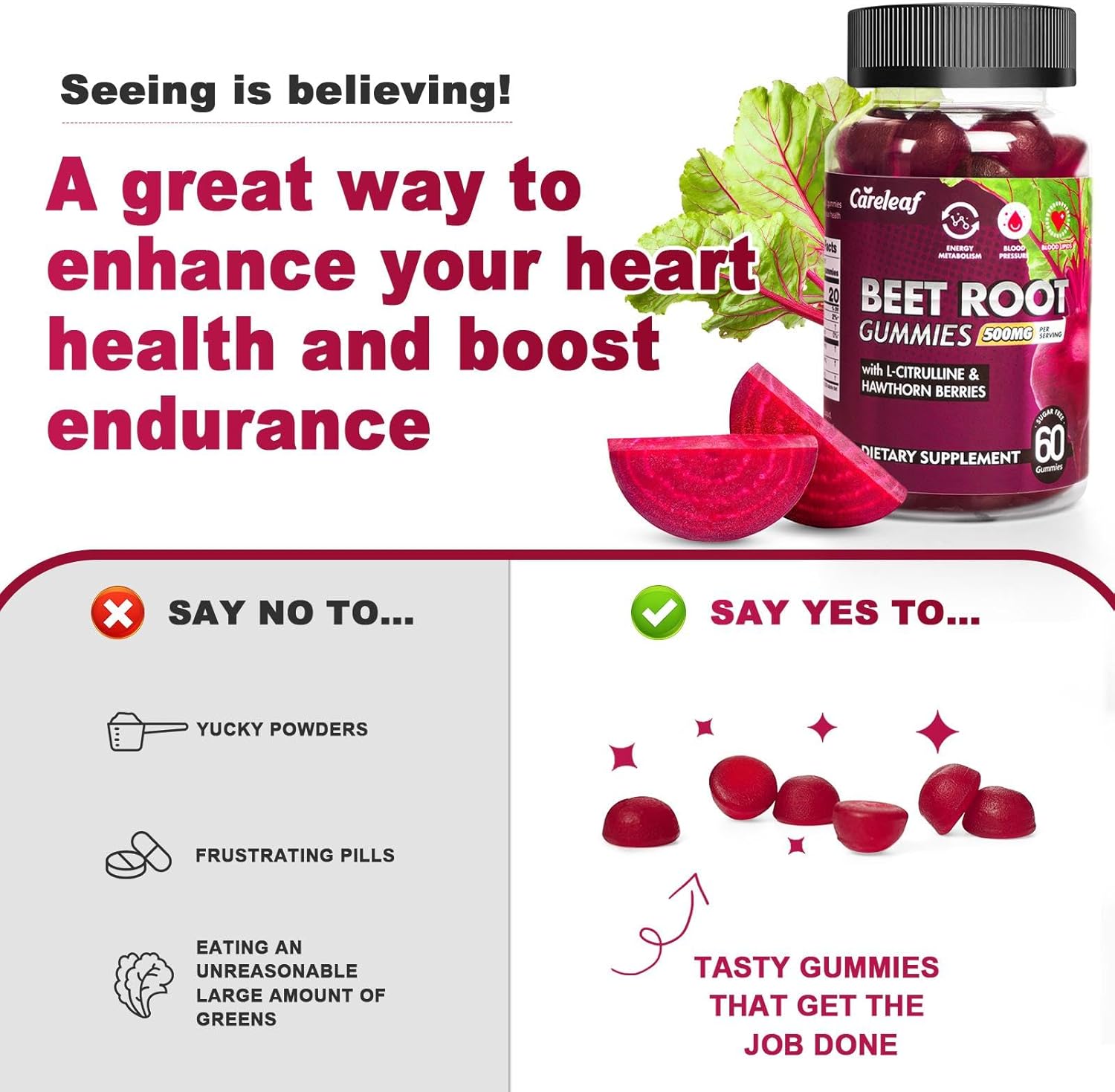 Sugar Free Vegan Beet Root Gummies for Blood Pressure, Beetroot Gummies with L-Citrulline and Hawthorn Extract, Peach Flavor Beet Chews for High Blood Pressure, 60 Count
