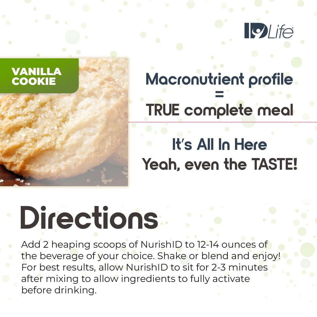 IDLife Vanilla Cookie NurishID Meal Replacement Shake - with Slow-Digesting Carbs, Superfoods, Vegetable Blend and Adaptogenic Mushrooms - 15 Servings