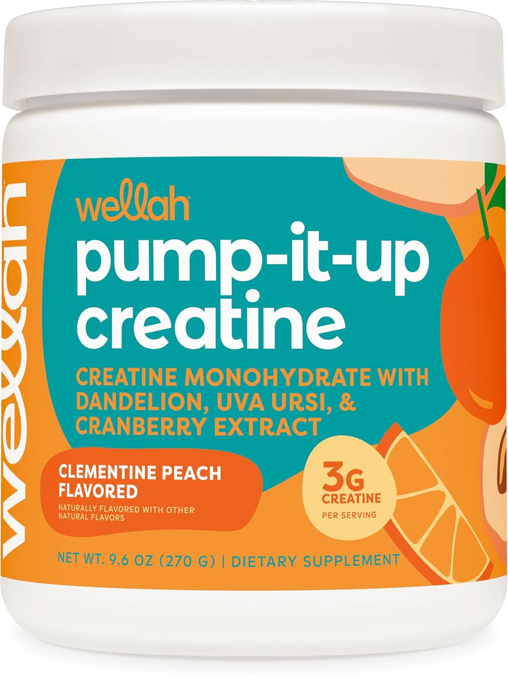 Wellah Creatine for Women - Creatine Monohydrate with Dandelion & Cranberry Extract (50 Servings, Clementine Peach)