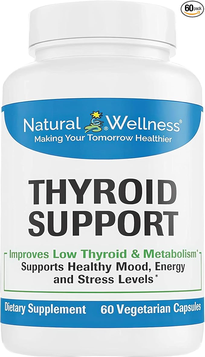 Natural Wellness Thyroid Support – Iodine, Selenium & L-Tyrosine Supplement for Healthy Thyroid Function, Energy, and Metabolism – Thyroid Support for Women & Men – 60 Vegetarian Capsules