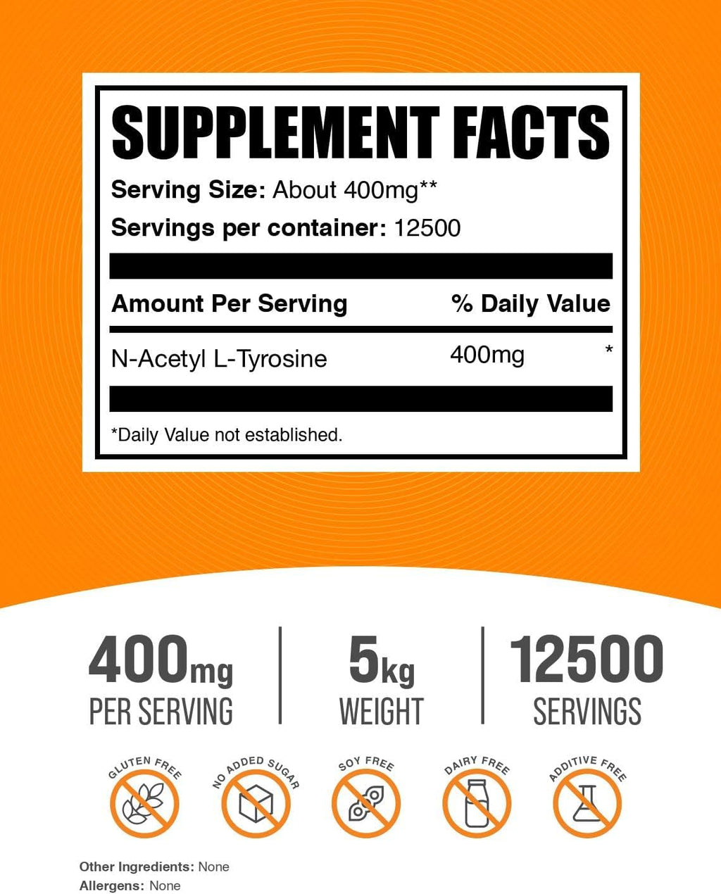 BulkSupplements.com N-Acetyl L-Tyrosine Powder -Tyrosine Supplement, NALT Powder - Amino Acid Supplement, Unflavored & Gluten Free, 400mg per Serving, 5kg (11 lbs) (Pack of 5)