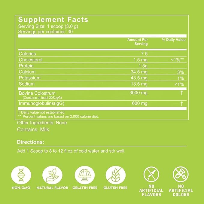 VITINITY Grass Fed Bovine Colostrum Powder for Humans 3000 mg - Natural IgG Colostrum Supplement Gut Health, Immune Support, Muscle Recovery, Wellness | Pure Colostrum Superfood,Unflavored 2 Pack