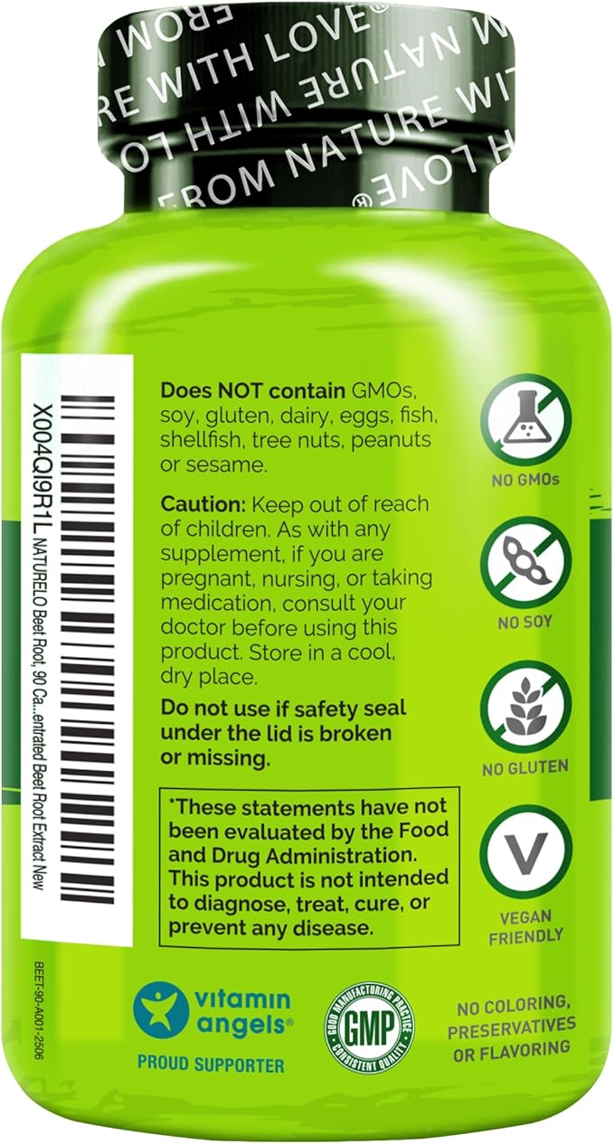 NATURELO Beet Root 90 Capsules – Heart Health & Blood Pressure Support* – 1000mg Beet Root Extract + Whole Food Blend – Non-GMO, Vegan, Gluten-Free