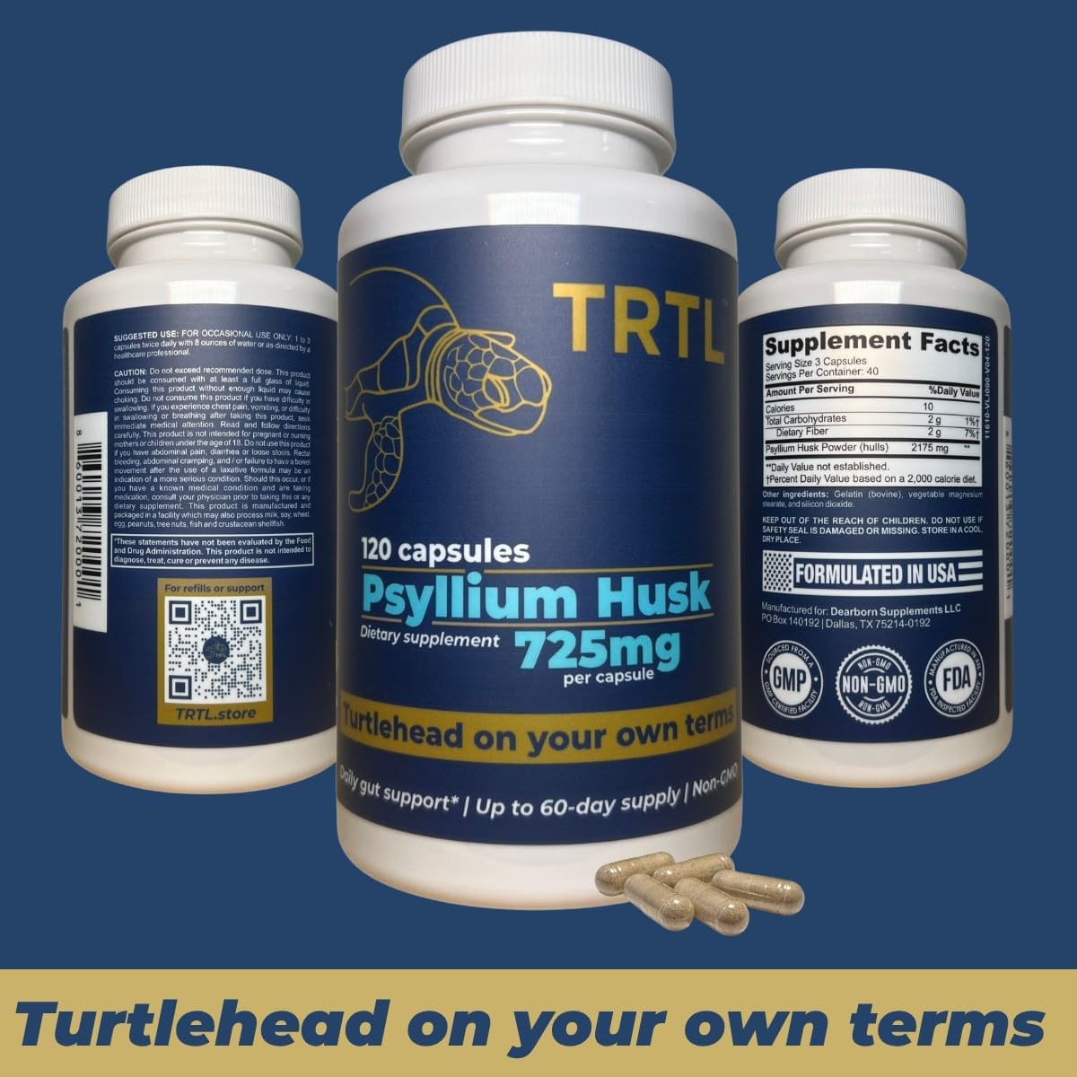 Psyllium Husk Fiber Capsules – 120 ct | Fiber Supplement for Gut Health Support & Digestive Regularity | Packaged & Tested in USA, Non-GMO | 2.2g Fiber per Serving