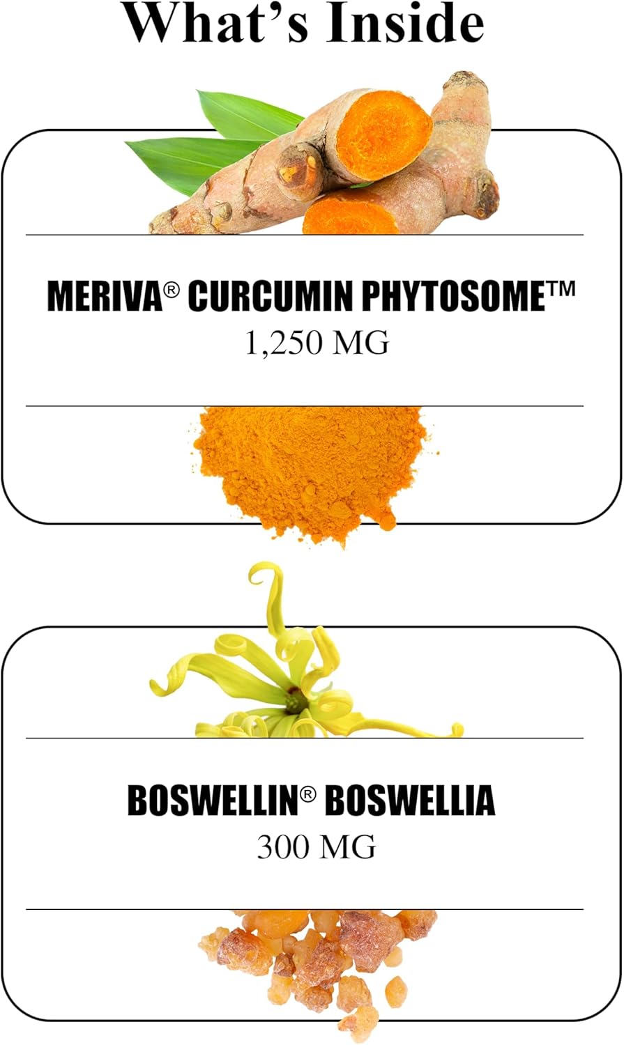 Durable Turmeric - 1250 mg Meriva Curcumin, 29X Better Absorption + Boswellia – Joint Comfort, Mobility & Healthy Inflammatory Response – Doctor Formulated, Vegan, Non-GMO, Made in USA (180 Capsules)