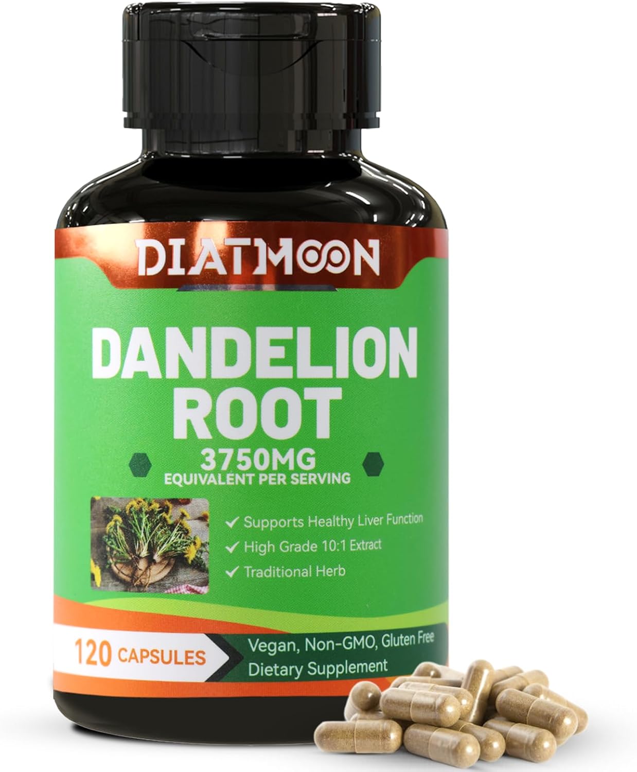 Dandelion Root Supplement 3750mg, 100% Vegetarian, Non-GMO, Gluten Free, 120 Capsules, 4 Month Supply