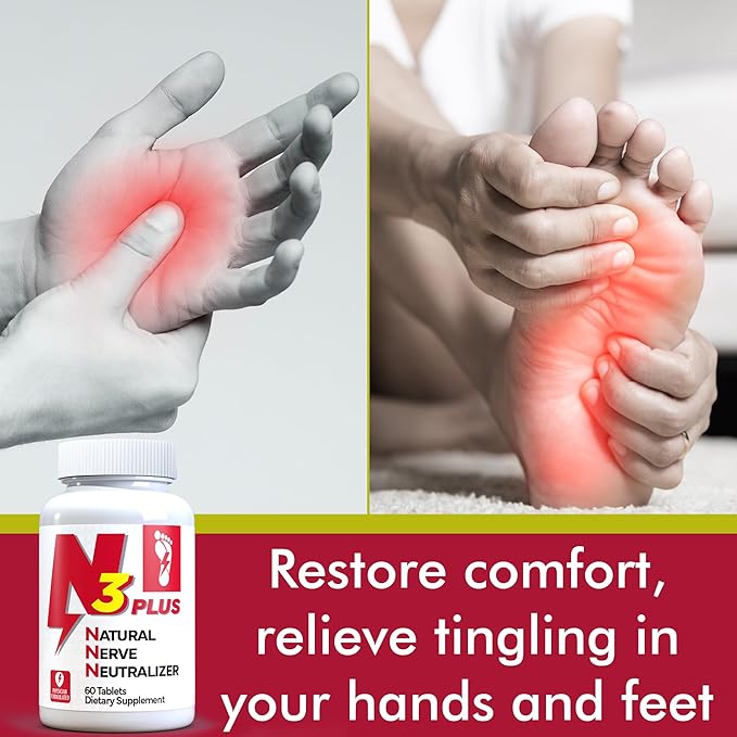 N3 Natural Nerve Neutralizer Plus - Nerve Support Supplement with Vitamin D3, B1, B6 & B12, Life’s DHA, Alpha Lipoic Acid, Acetyl-L-Carnitine & Turmeric - Nerve Repair & Regeneration Formula (Tablets)