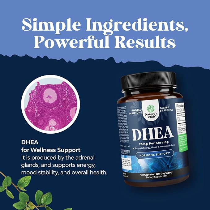 DHEA Supplement for Women & Men - Pure DHEA 25mg for Hormone Balance, Improves Mood Stability, Brain Function, Immune System, Energy & Fertility - Dehydroepiandrosterone Capsules for Adults - 120 Ct