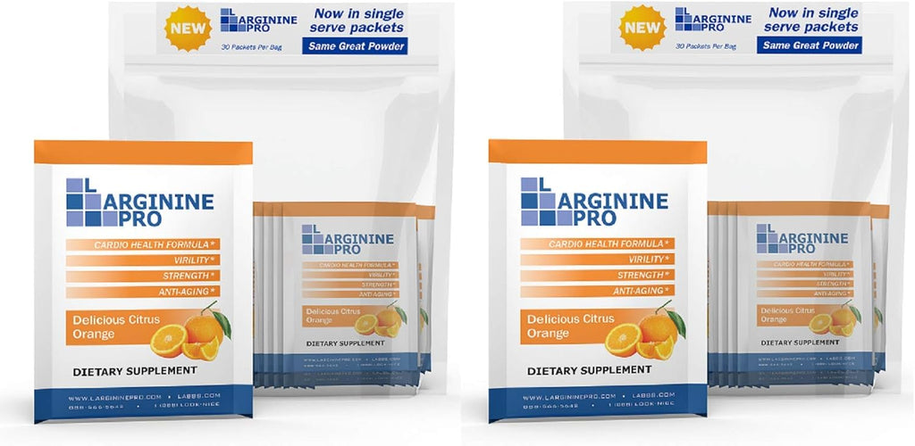 L-ARGININE PRO Supplement Powder | 60 Packets Single Serve Travel Size | 5,500mg of L-arginine Plus 1,100mg L-Citrulline